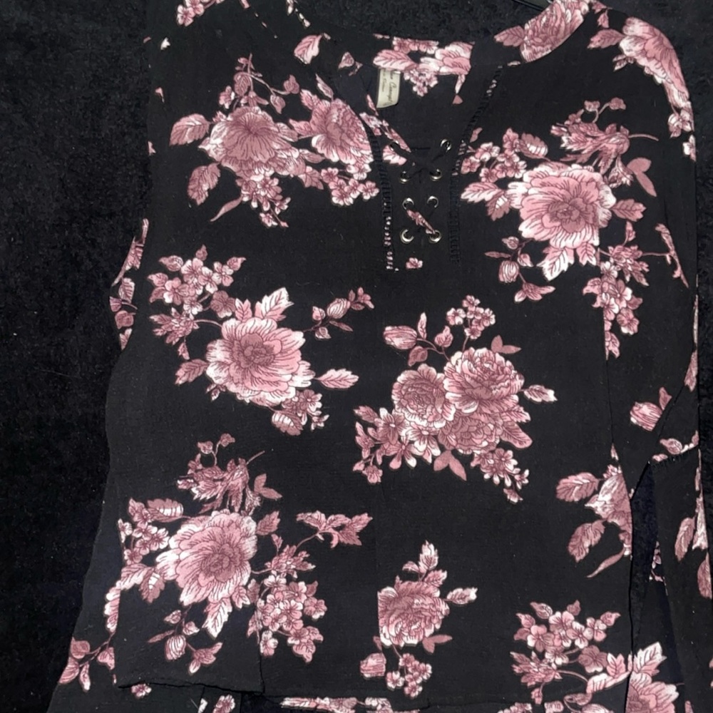 PerSeption Concept Black and Pink Floral Blouse
